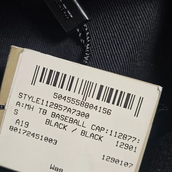 Burberry TB Monogram Motif Baseball Cap Hat Black Cotton Twill Luxury NWT